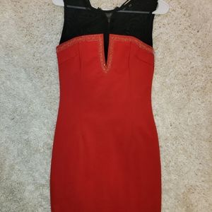 Red mini dress with gold and black